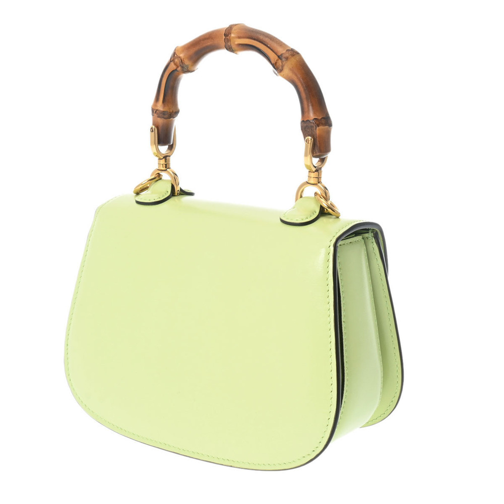Gucci Top Top Handbag 2way Handle Handle Green Calfskin Bamboo